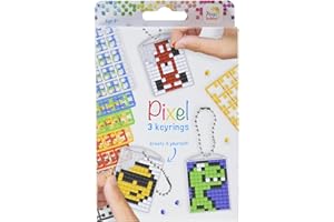 PRACHT CREATIVES HOBBY Pixel P20132 Medaglione a mosaico per ragazzi, portachiavi per bambini da disegnare da soli, semplice sistema a innesto con piccole pietre in bioplastica, senza stirare e incollare