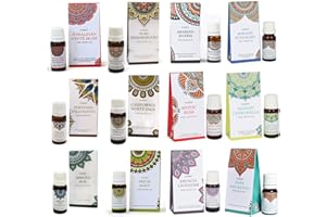 BOEMY Zestaw 12 olejków aromatycznych | lawenda, mirra, sandał, rozmaryn, piżmo, róża, trawa cytrynowa, biała szałwia, paliwo święte, ruta, mięta pieprzowa i paczula | w zestawie pudełko i dozownik