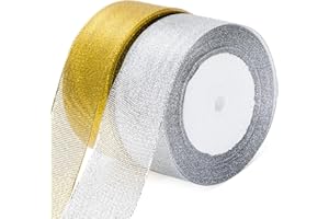 G2PLUS Cinta de Organza Cinta de Navida 44M×4cm Cinta de Satén de Organza Cinta Dorada y Plateada para Regalo Decoración Navidad Boda Manualidades, Vacaciones,Decoracion del Hogar(Dorada y Plateada)