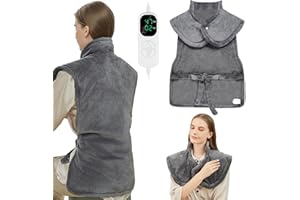 Uplayteck Coussin Chauffant Cervicales Dos et Epaule, 6 Minuteries et 8 Températures, 94 X 61cm Coussin Chauffant avec Élimination des Acariens et Mode Veille, Arrêt Automatique et Chauffage Rapide