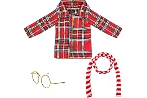 IHLOOTD Ropa Elfo Navidad Muñeco 3 Piezas - Accesorios Travieso Complementos Gafas Bufanda - Regalos para Niños