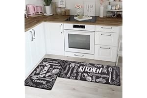 Pauwer 2 Piece Anti Fatigue Kitchen Mat Set PVC Comfort Kitchen Floor Mat Waterproof Standing Mats for Office Home Indoor Outdoor（44cm×70cm + 44cm×120cm）
