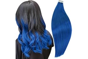 ‎RUNATURE RUNATURE 50cm Tape Echthaar Extensions Blue Tape in Extensions Human Hair Blau Haarverlängerung Tape in Echthaar 20 Zoll 25g 10 Stuck