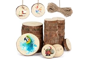 ‎ANGOONI Angooni 40 Stück Holzscheiben mit Loch, 5-6 cm 8-9 cm Rund Naturholz Baumscheiben, Holzscheiben zum Basteln