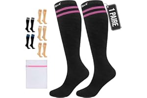 360 Relief Chaussettes de contention Classe 1 Femme et Homme - 15-20 mmHg Bas de Contention pour Voyage Avion, Running, Circulation, Sports - Chaussettes de Compression S/M Noir avec sac de lavage