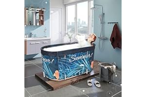 Kotsy Aluminium baignoire pliable adulte 120x57x57cm,Baignoire portable pliable avec housse thermostatique,2 trous de drainage,pour adultes, baignoires pour Intérieur/Extérieur(10 sacs de bain)