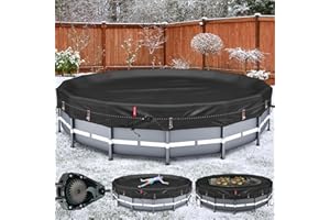 QH.HOME Winter Round Pool Cover for 14 Ft Bestway/Intex/Coleman Frame Above Ground Pool, [Excellent Windproof ] with Fast Tightening Patented Ratchet& Weight-Bearing Rings,Cold and UV Resistant