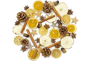 APRAGAZ Set di 52 decorazioni natalizie, corona dell'Avvento, decorazione creativa, decorazione natalizia con pino d'olio, ghiande, anice stellato, cannella, fette di arancia, fette di limone