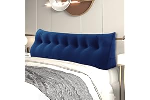 ‎JOHNEAR Johnear Rückenkissen Bett Keilkissen Sofa Rückenlehne Lesekissen, Lehnenkissen Dreieckige Kopfkissen Lendenkissen mit abnehmbarem Samt Bezug （Dunkelblau, 200cm