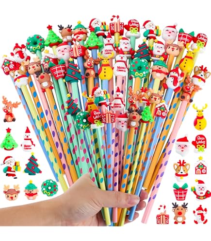 Set 24 Matite Colorate Di Natale Con Gommini A Forma Di Animale – HB, Per Bambini, Studenti E Attività Creative