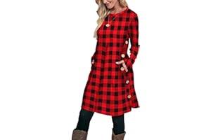 Aokosor Jumper Dress for Women Long Sleeve Dress Ladies Button Tunic Dress with Pockets