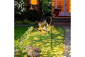 Bowfar Solar Watering Can Lights Garden Ornaments Outdoor, 2 Modes Retro Metal Solar Waterfall Fairy Lights Hanging, Solar Garden Lights for Pathway Patio Yard Decorations Garden Gifts(Butterfly