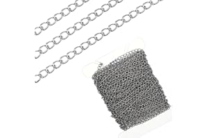 HJZHII Stainless Steel Curb Chains, 30 Foot Silver Link Chain Stainless Steel Color Plated for Jewelry Making Bracelet Necklace Soldered Handcraft Chains Metal Chain Roll Keychain Craft Supplies