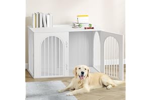 Hzuaneri Hundekäfig Möbel, 108 cm Hundebox für Zuhause, 3 Türen, Bogentür, Moderne Hundebox Indoor für Hunde, Beistelltisch, Hundekäfig Hochbelastbar, 108 x 64 x 76 cm, Weiß DFC86013W