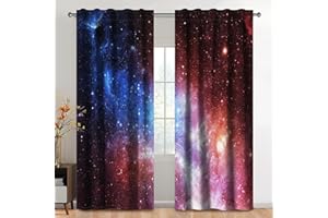 Kzzfqxb 117x138cm Rod Pocket Curtains 2 Panels, Milky Way Blue Red Galaxy Nebulas Starry Night Sky Light Filtering Window Drapes, Mysterious Universe Decoration for Living Room Bedroom