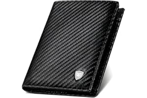 WONSEFOO Portefeuille en Cuir Carbone pour Hommes Bloquant RFID avec 11 Emplacements | Vertical à Trois Volets | Cadeaux de Noël et Anniversaire | Noir