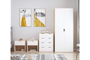 AFN Home Delvito 4 Piece Bedroom Furniture Set - Includes Wardrobe, 5 Drawer Chest, Bedside Cabinet (White on Oak)