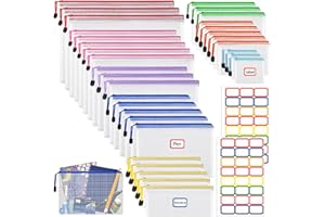 VEUWOLM 32 Piezas Bolsas Transparentes con Cremallera, Bolsas para Documentos con Cremallera, Bolsa de Malla Impermeable, Bolsa para Organización Archivos, Almacenamiento de Papelería (Coloridos, 8 Tamaños)
