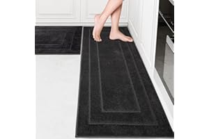 PURRUGS Machine Washable Kitchen Rug Set of 2, Non-Slip/Skid Kitchen Runner Rugs & Floor Mats, Super Absorbent Soft Standing Mats for Kitchen, Laundry & Sink, Rolled Packaging, Charcoal