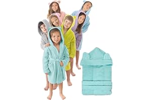 LEBENGOOD - Albornoz Niños Niñas unisex, Infantil con Orejas - 100% Algodón OEKO-TEX® - 2 Bolsillos, Cinturón, Capucha, Albornoces e Niño niña, adolescente