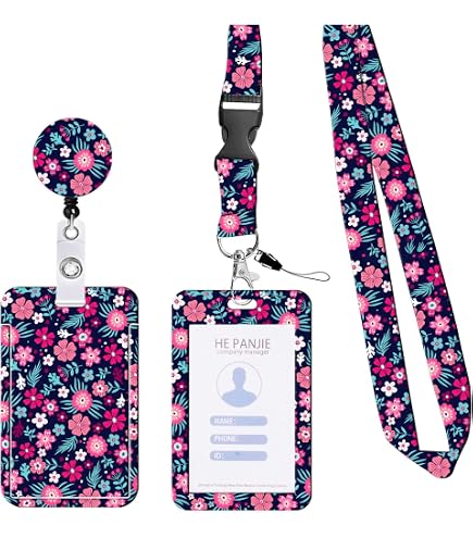Porte-badge Tour De Cou Avec Cordon Rétractable Et Motif Floral - Étui Rigide, Clip Mousqueton, Pour Carte Ou Badge