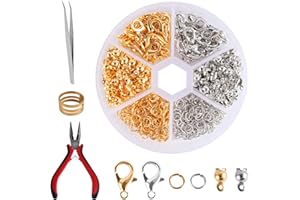 OCCOUMR Lot de 463 Fermoirs de Chaîne, Fermoirs Mousquetons Dorés et Anneaux à Sertir pour ColliersAvec Outils, Pince, Décapsuleur et Fermoir, Pour la Fabrication de Bracelets et de Bijoux