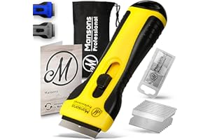 Mansons Profi Glasschaber mit 15 Ersatzklingen - Kochfeldschaber mit Soft-Touch-Griff Ideal für Herd, Fenster & Haushalt