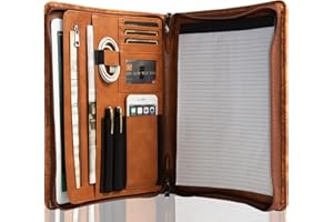 Calfinder A4 Writing Case Conference Folder PU Leather Document Folder with Zipper Briefcase with A4 Writing Pad Padfolio Organizer Folder Brown