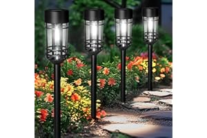 GIGALUMI Solar Lights Outdoor Garden 4 Pack, Waterproof Solar Powered Pathway Lights Outdoor, Tungsten Glow for Yard Path Patio Landscape Walkway（Cold White）