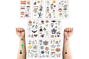 HONGP 10 Sheets Halloween Temporary Tattoos for Kids,Halloween Luminous Tattoo Stickers Pretend Transfers Tattoos Party Favours,Halloween Stickers Party Game Makeup Props for Children's Party Bag Fillers