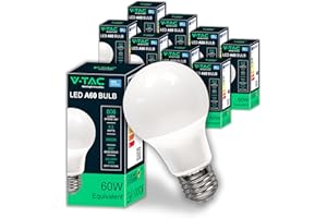 V-TAC 10x Lampadine LED E27 - [ Alta Efficienza 8,5W ] - A60 - (Equivalenti a 60W) - Lampadine di Nuova Generazione a Risparmio Energetico - 806 Lumen - Luce Bianca Calda 3000K
