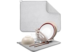 Giantree Small Microfiber Dish Drying Mat, Absorbent Dish Drainer Mats for Kitchen Counter, 15.74 x 11.8 Inch Microfiber Dishes Drying Pad Countertops Sinks Draining Racks(Gray)