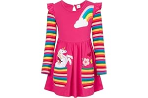 SFreeBo Vestito Bambina Unicorno Arcobaleno Vestiti Bambina Maniche Lunghe Ricami Stampati Abito Bambina 3-8 Anni