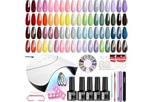 Phoenixy Gel Nail Polish Set, 72 Effects Gel Nail Kit with 36W U V Nail Lamp Glossy Matte Glitter Top Coat, Pink Yellow Red Nail Polish Set Gift for Women