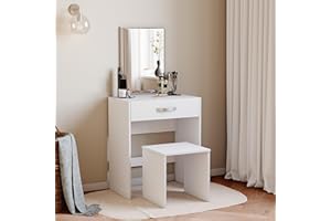 Vida Designs Dressing Table Isla 1 Drawer Mirror & Stool Bedroom Set Makeup Vanity Cosmetics Storage Desk Dresser Furniture White