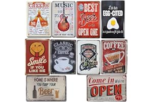 BOEMY Piastre Vintage | Set di 10 lastre decorative in metallo da parete | Decorazione retrò per soggiorno, bar, caffetteria, cucina, ristorante ufficio | dimensioni 20 x 30