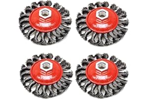 GRABACZ 4x Cepillos Cónicos para Amoladora 115mm de Diámetro , Rosca m14 . Alambre Anudado . Juego Cepillo Metalico Cónico Cepillo de lija Trenzado