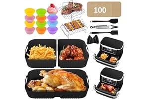 LPQKCCY Silicone Moule Air Fryer pour Ninja Foodi FlexDrawer Dual Air Fryer 10,4 L AF500EU, 1×10.4L+2×5.2L doublures réutilisables en silicone Accessoires, pince, paniers de friteuse, grille à griller