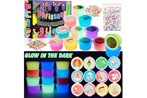 AXCOIUP Christmas 12 Pack Galaxy Slime, Glow in The Dark Slime Kit for Girls and Boys, Party Favors, Birthday Gifts, Classroom Rewards, Christmas Stocking Stuffers for Kids