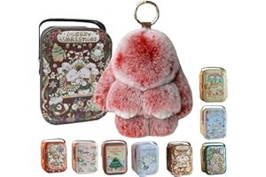 gudong Cute Bunny Lulu Keychain With Tin, Charm Bunny Keychain Fluffy With Box for Girl,Kids,Backpack,Purse,Handbags