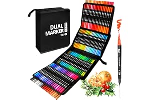 AFXXE Rotuladores Lettering 120 Colores, Punta Pincel, Doble Punta Fina, Kit Para Niñas Niños Adultos, Rotuladores Acuarelables Profesionales Incluidas 3 Plantillas