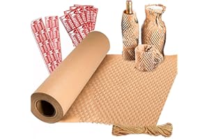 OSELEE Honeycomb Packing Paper for Moving 15Inx66Feet, with 20m Hemp Rope & Fragile Sticker, Recyclable Eco Cushioning Wrap Perforated-Packing for Shipping Breakables(Bubble Wrap Alternative)