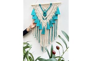 BMIDRUT Arazzo in macramè, realizzato a mano, con nappa, decorazione artigianale per camera da letto, soggiorno, appartamento, 45 x 75 cm