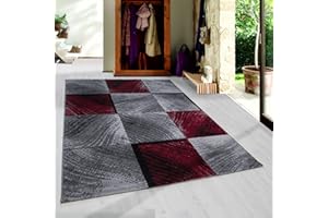 HomebyHome Dywan do Salonu, 160 x 230 cm, Czerwony, Nowoczesny Wzór w Kratkę - Jadalni i Sypialni, Krótkie Włosie, Bardzo Miękki, Łatwy w Pielęgnacji