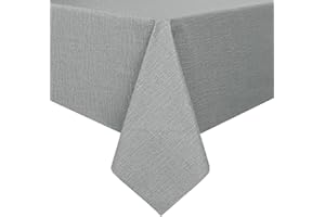 Romanstile Tovaglia antimacchia plastificata 240x140 cerata tovaglie grigia lavabile in PVC impermeabile effetto lino per Natale,esterno,giardino,matrimonio, barbecue,festa,autunnale,compleanno