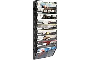 Solinxe 10-Pocket Desk Tidy Organiser, A4 Wall Mounted Document Paper Holder, Vertical Metal Magazine Rack, Wall Hanging Storage Organiser in Tray for Office Accessories Stationery Supplies, Black