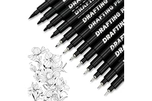 FloraVigo 12 czarnych cienkopisów, Micron Fine Line, zestaw cienkopisów, wodoodporne pisaki atramentowe do ilustracji, szkicowania, rysowania technicznego, profesjonalnego zestawu