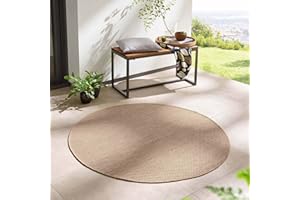 ‎TARACARPET Taracarpet In- & Outdoor Teppich Wetterfest Wohnzimmer Balkon Küchenteppich Flachgewebe sisaloptik meliert Einfarbig Uni beige 120x120 cm rund