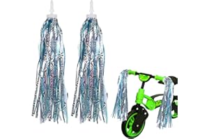 JIYIN Giantree Lot de 2 serpentins de vélo pour enfant, pompons colorés, pour guidon, poignées de vélo, rubans pour décoration (bleu + argent)