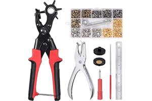 COLFULINE Leather Hole Punch Set,Belt Puncher Heavy Duty Revolving Plier Tool with 240 Leather Rivets for Punching Round Holes in Leather, Belts, Plastic, Crafts, Card, Rubber, Canvas, Fabric,Saddles